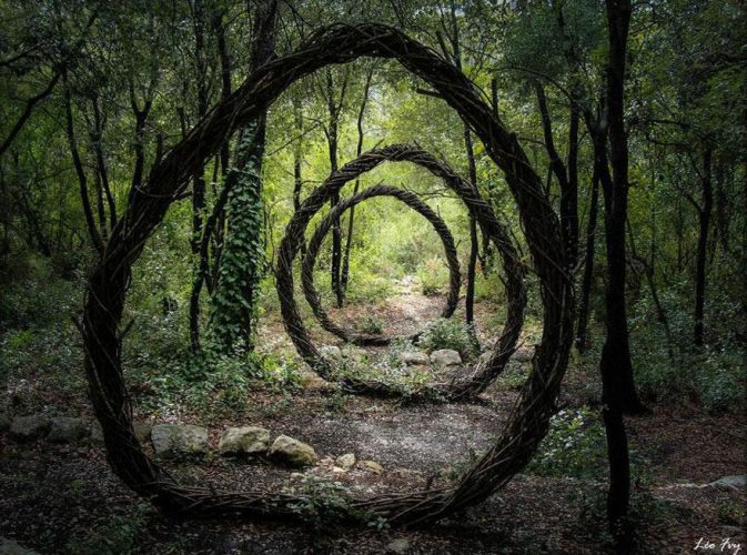 Esculturas feitas de matéria prima da própria floresta.