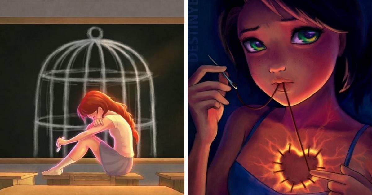 Artista cria ilustrações profundas sobre como é sentir depressão