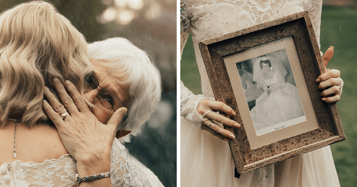 Noiva faz surpresa para avó ao usar seu vestido de casamento de 1962