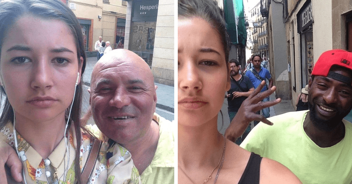 Cansada de receber cantada, ela decidiu tirar selfie com os assediadores