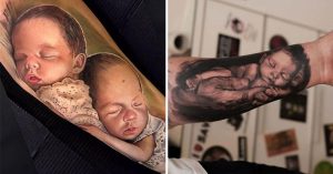 É muito amor: pais tatuam rosto dos filhos em imagens hiper-realistas