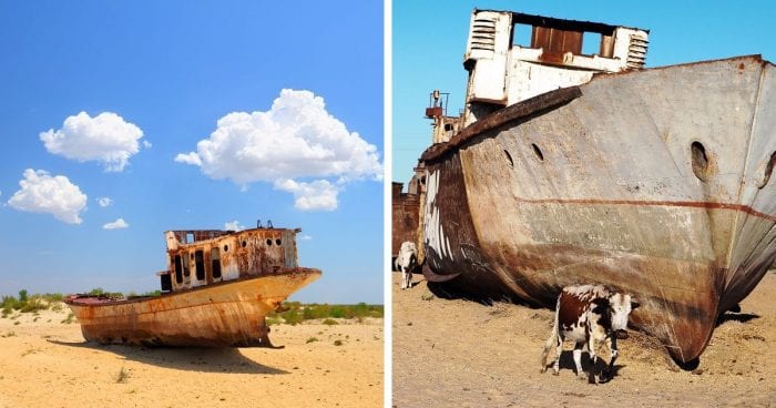 O mar dessa região secou e um incrível cemitério de navios veio à tona