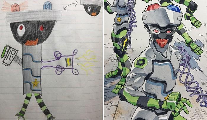 Pai desenhista transforma desenhos dos filhos em personagens de animes (17)