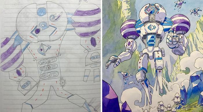 Pai desenhista transforma desenhos dos filhos em personagens de animes (19)