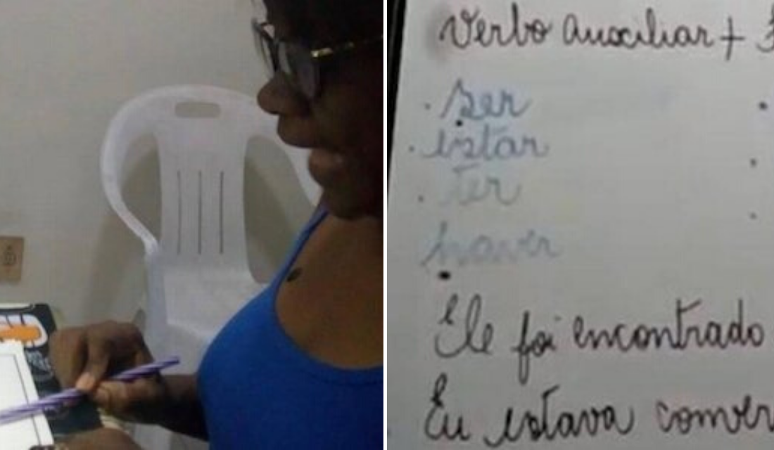 Professora viraliza ao criar gambiarra com leite e feijão, para dar aulas online