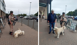 Segurança de supermercado faz gesto singelo com cão que estava na chuva