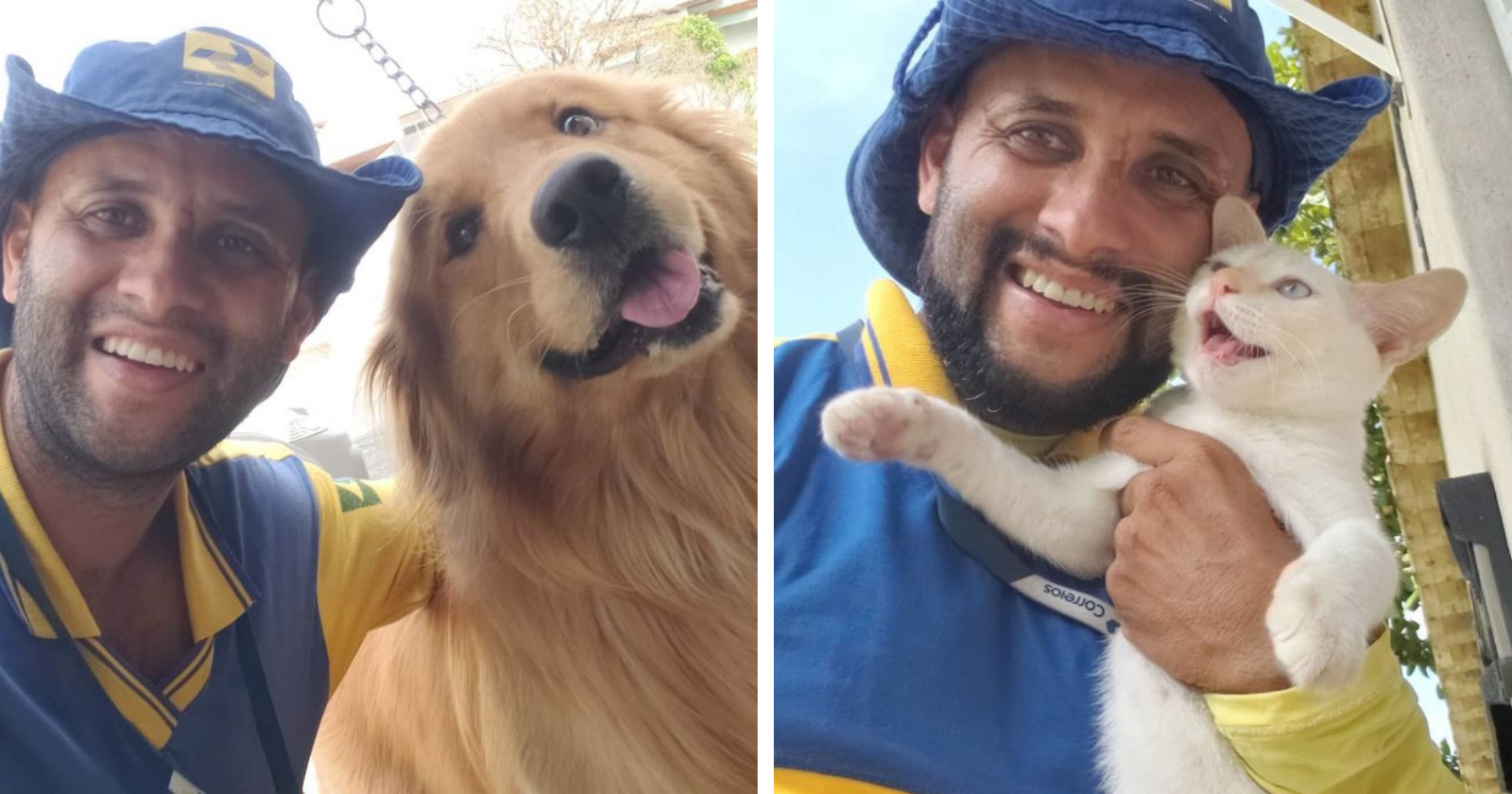 Carteiro ‘Amigo dos Animais’ viraliza ao tirar selfies com os pets que encontra no trabalho