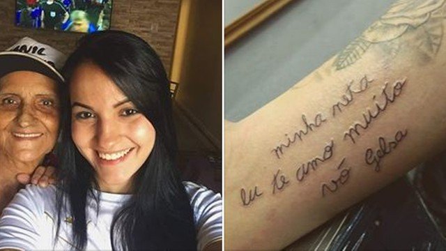 Neta tatua bilhete escrito pela avó que se alfabetizou aos 73 anos: ‘Orgulhosa dela!’