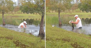 VÍDEO: Idoso luta na água e consegue tirar seu cachorrinho de dentro da boca de um crocodilo