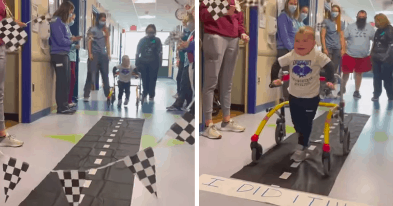 Garotinho de 2 anos que ficou paralisado recebe alta e hospital comemora vitória da melhor forma