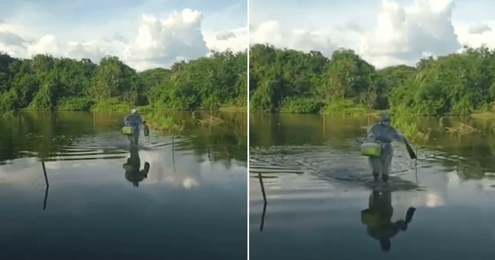 Enfermeira entra nas águas de rio e consegue chegar até idosa para lhe vacinar