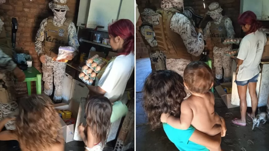 Policiais arrecadam alimentos para família que visitou durante busca e que estava em extrema pobreza