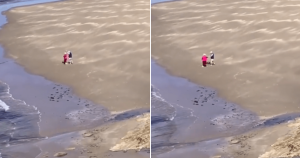 Casal de idosos é flagrado dançando em praia e cena ULTRAPASSA o romantismo