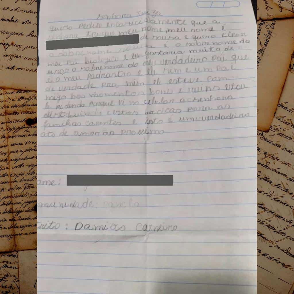 EMOCIONANTE: Garoto de 8 anos pede em carta que juíza troque seu sobrenome