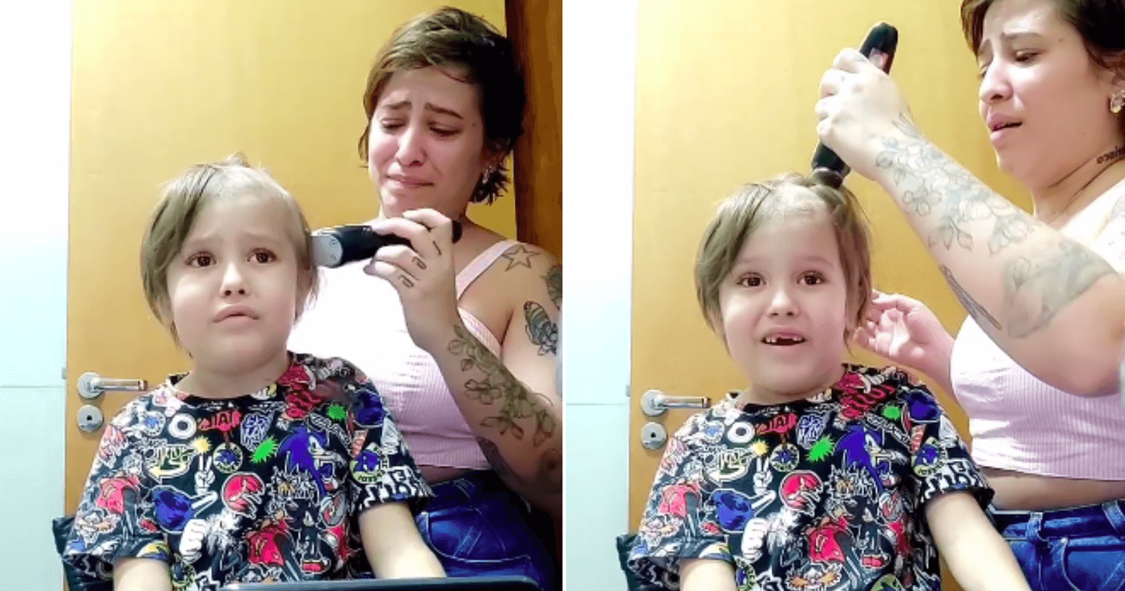 Mãe raspa cabelo do filho e ouve: ‘que tanto lindo é a senhora chorando’