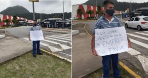 Pedindo emprego com plaquinha, rapaz se emociona com propostas