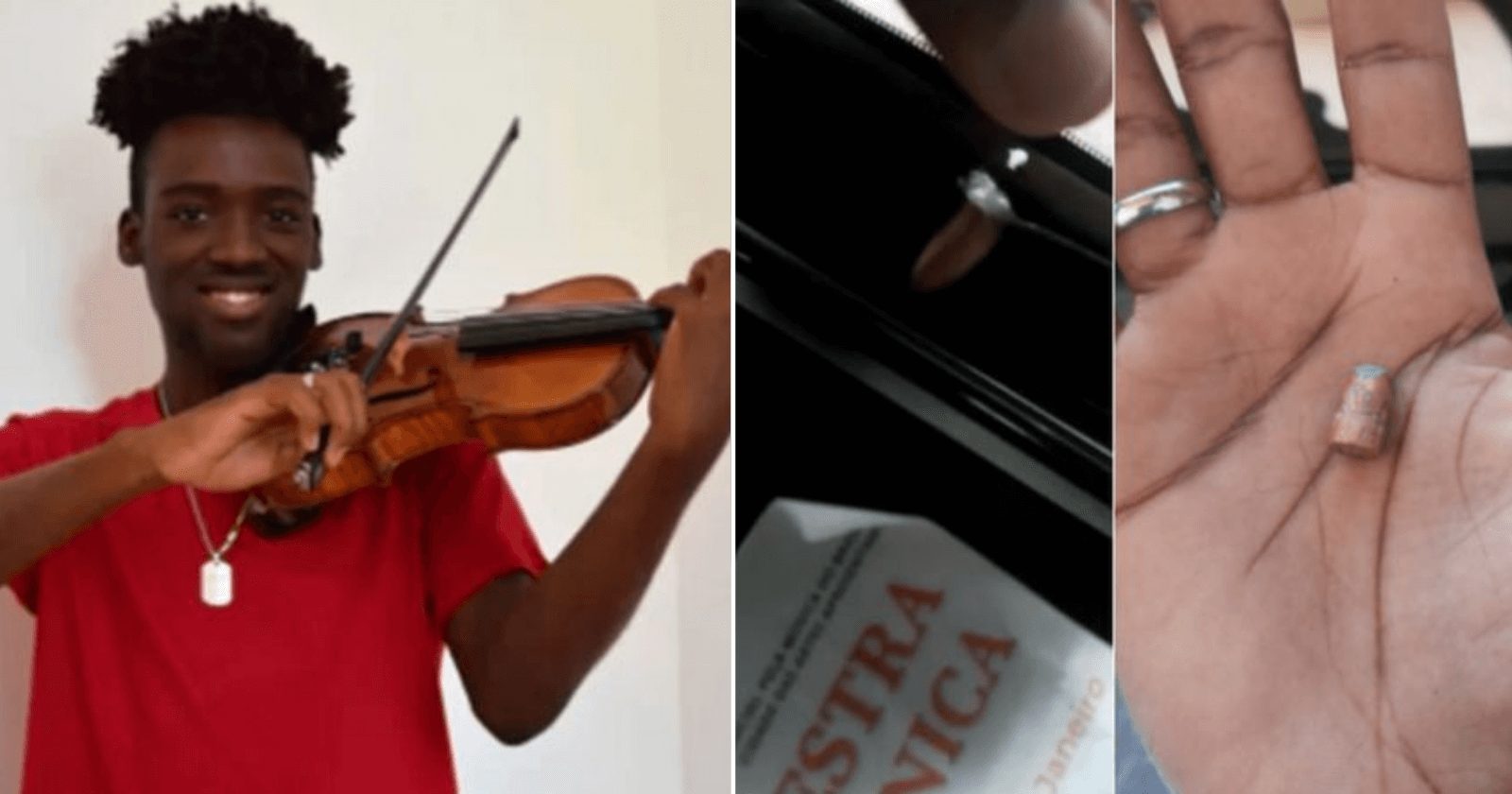 Violino vira escudo e protege rapaz de bala perdida