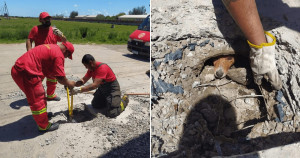 Bombeiros fazem resgate de cachorro preso dentro de bueiro