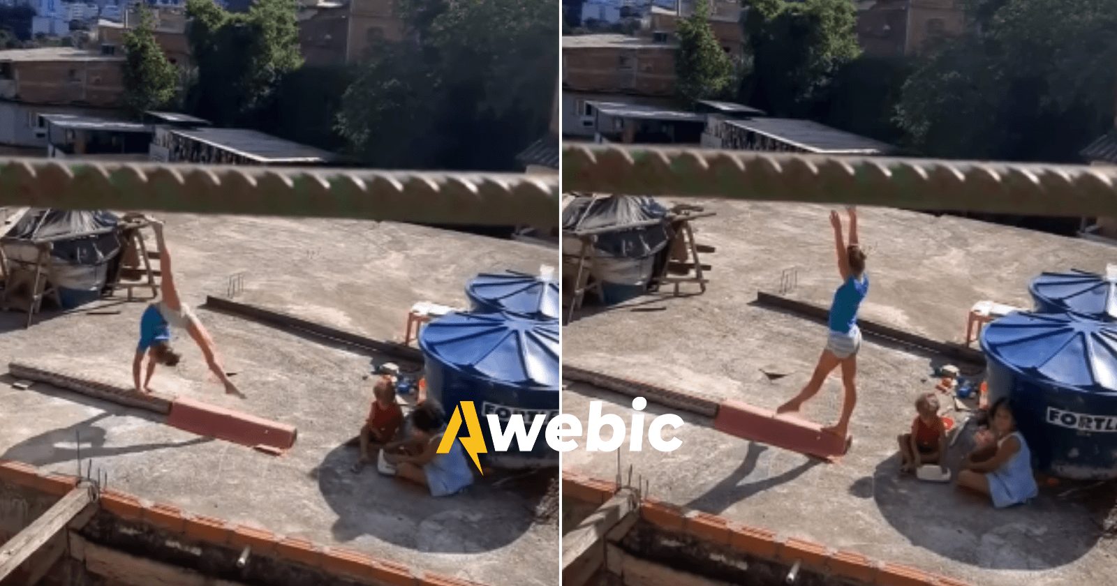 Menina inspira ao aparecer treinando ginástica em laje no morro