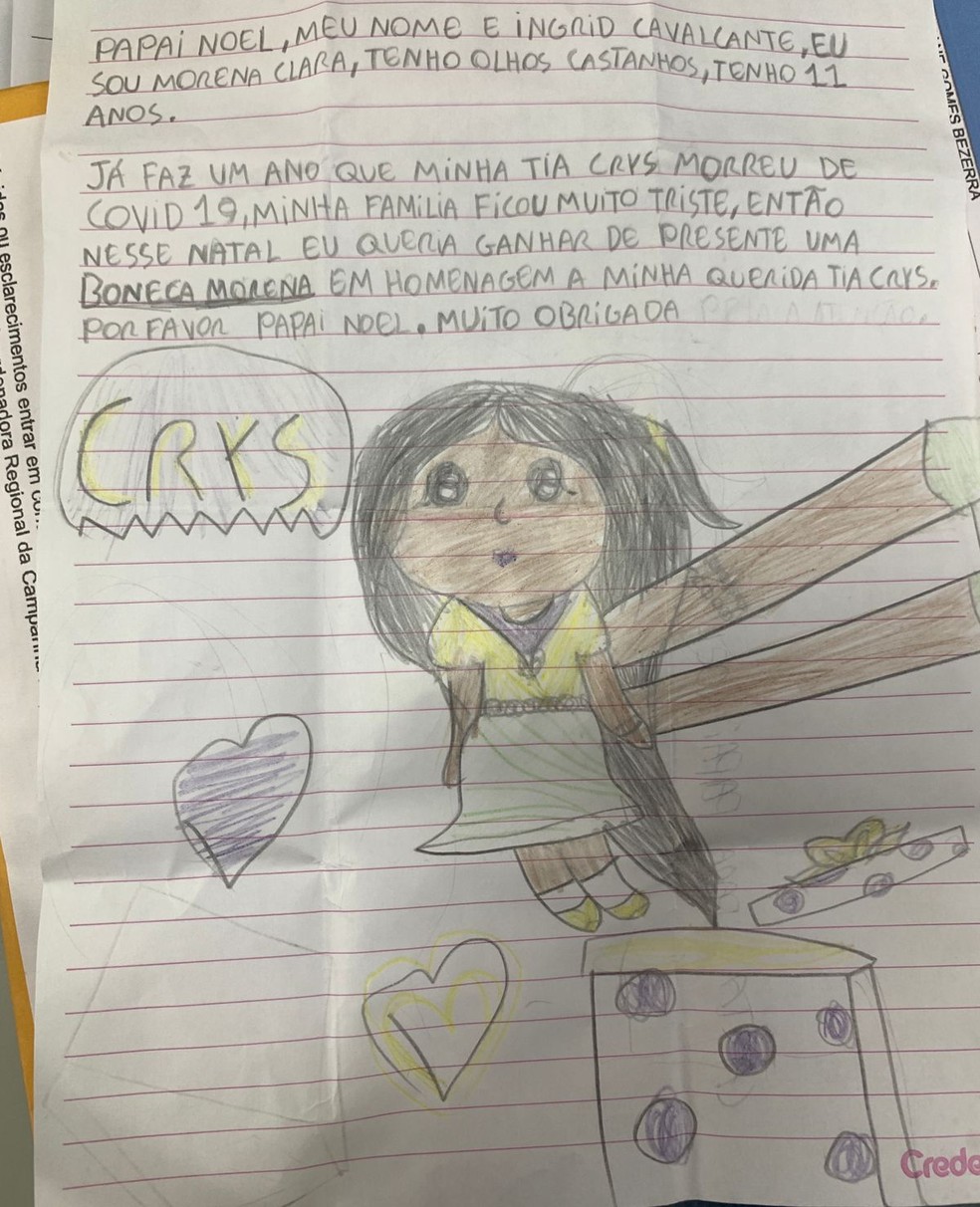 Menina agradece 'boneca morena' que ganhou para lembrar de falecida tia