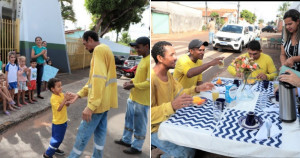 QUE FOFO! Crianças montam café da manhã especial para garis