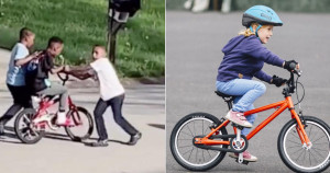 Vídeo fofo mostra crianças ensinando amigo a andar de bicicleta