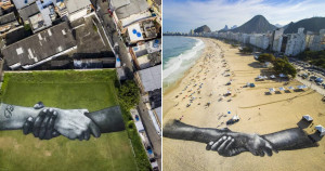 Artista francês faz megapinturas humanas no Rio de Janeiro e o resultado é de CAIR O QUEIXO