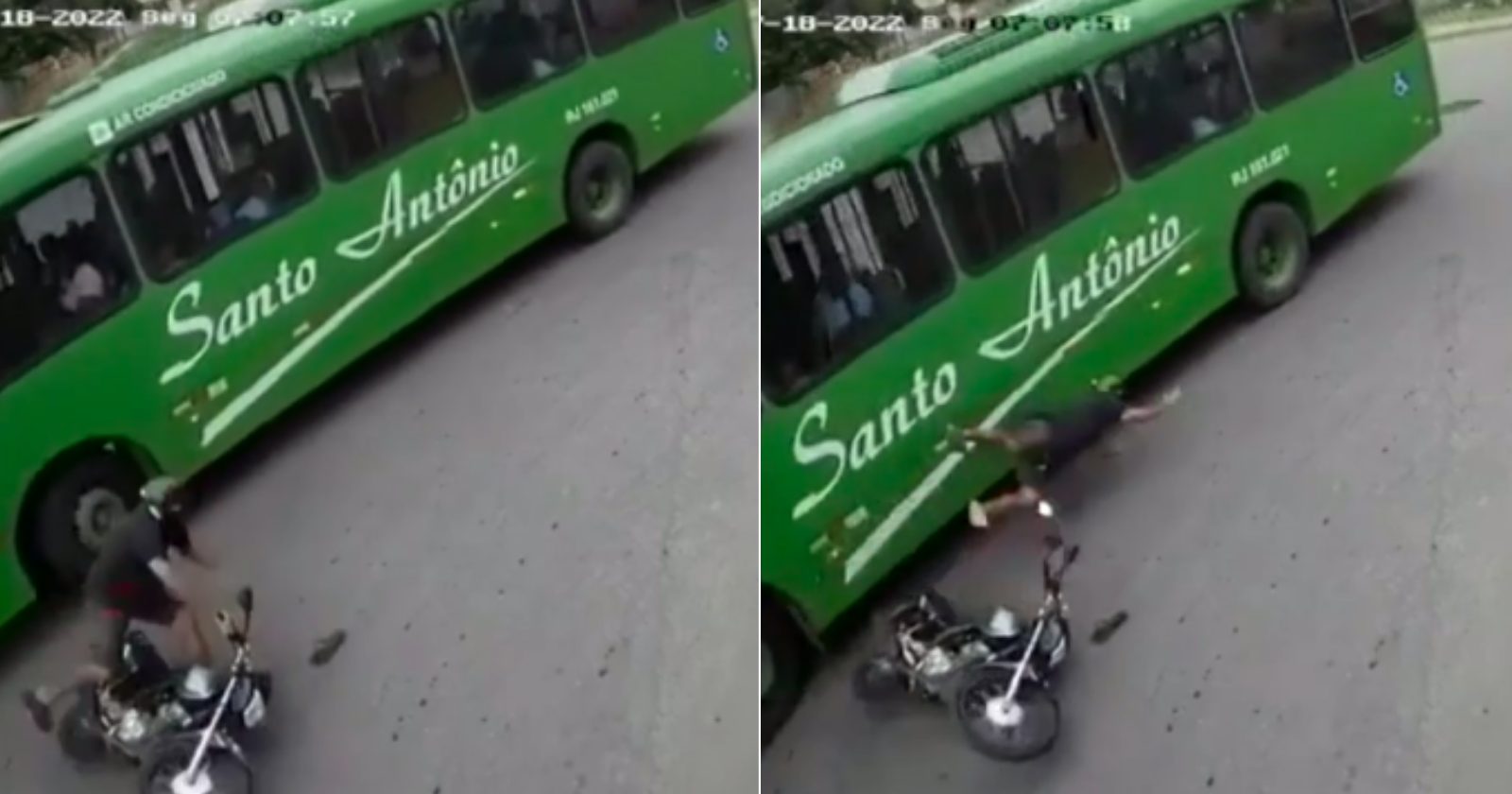 Capacete salva motoqueiro após queda o jogar embaixo de pneu de ônibus; um MILAGRE