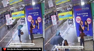 Em dia de chuva, câmera de monitoramento flagra jovem doando seu casaco para morador de rua