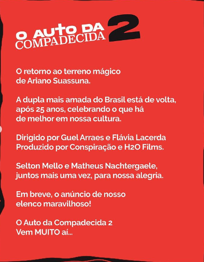 Chicó e João Grilo estão de volta para a continuação do clássico O Auto da Compadecida (Imagens: Reprodução/ Instagram)