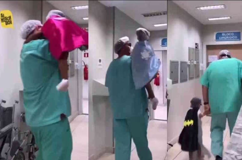 Pequenos heróis: Médico surpreende ao levar crianças vestidas de herói para centro cirúrgico