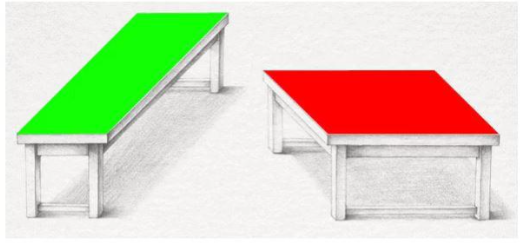 Qual mesa é maior? A resposta da ilusão vai te surpreender (Imagens: Reddit)